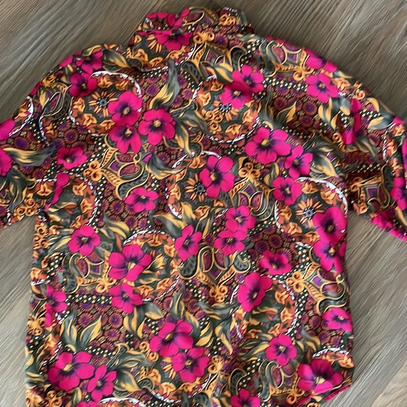 Vintage Boomerang bright floral printed short sleeve button down shirt - Picture 6 of 6